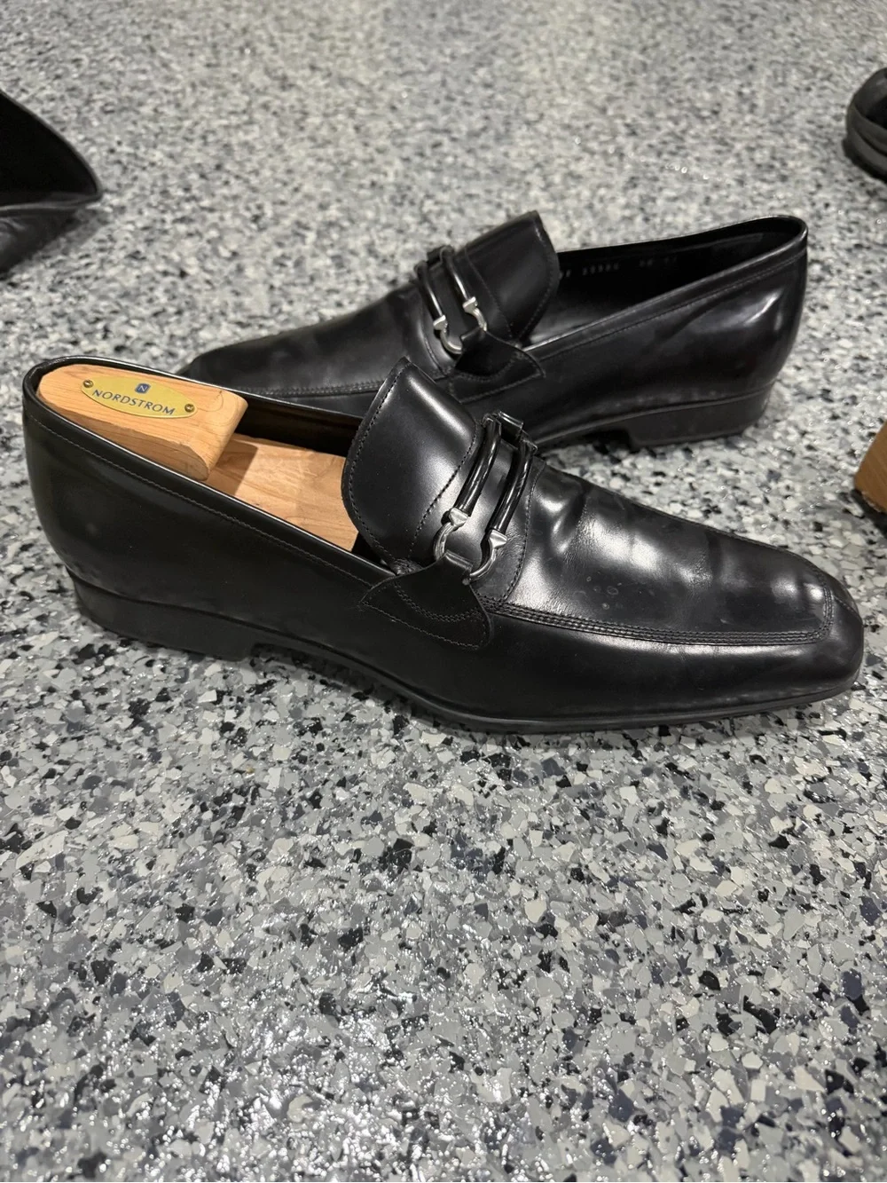 Salvatore Ferragamo Black Leather Bit-Trim Slip-On Loafers